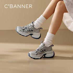千百度银色厚底老爹鞋女款春季新增高时尚运动网面鞋休闲鞋A25190603