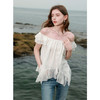 三彩2025夏季新款刺绣小衫飞飞袖系带上衣拼接宽松甜美M 商品缩略图2