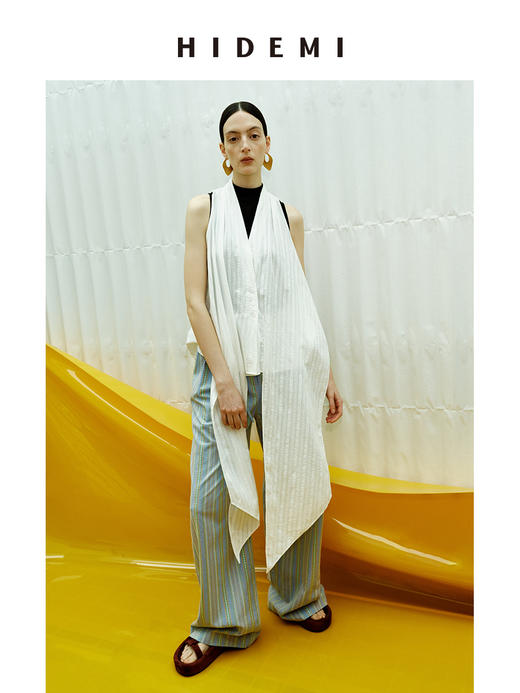 HIDEMI 度假系列艺术刺绣面料不规则荡领设计感优雅气质上衣短裤长裤套装 商品图2