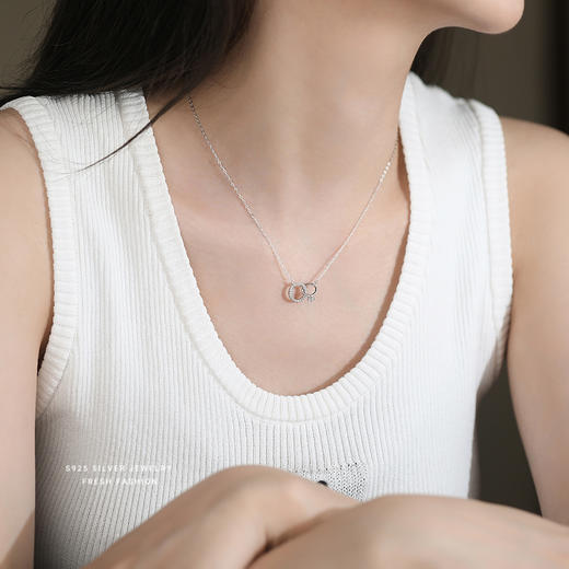 【双环相扣】S925纯银镶钻莫比乌斯环项链【YXS-A4221】 商品图3