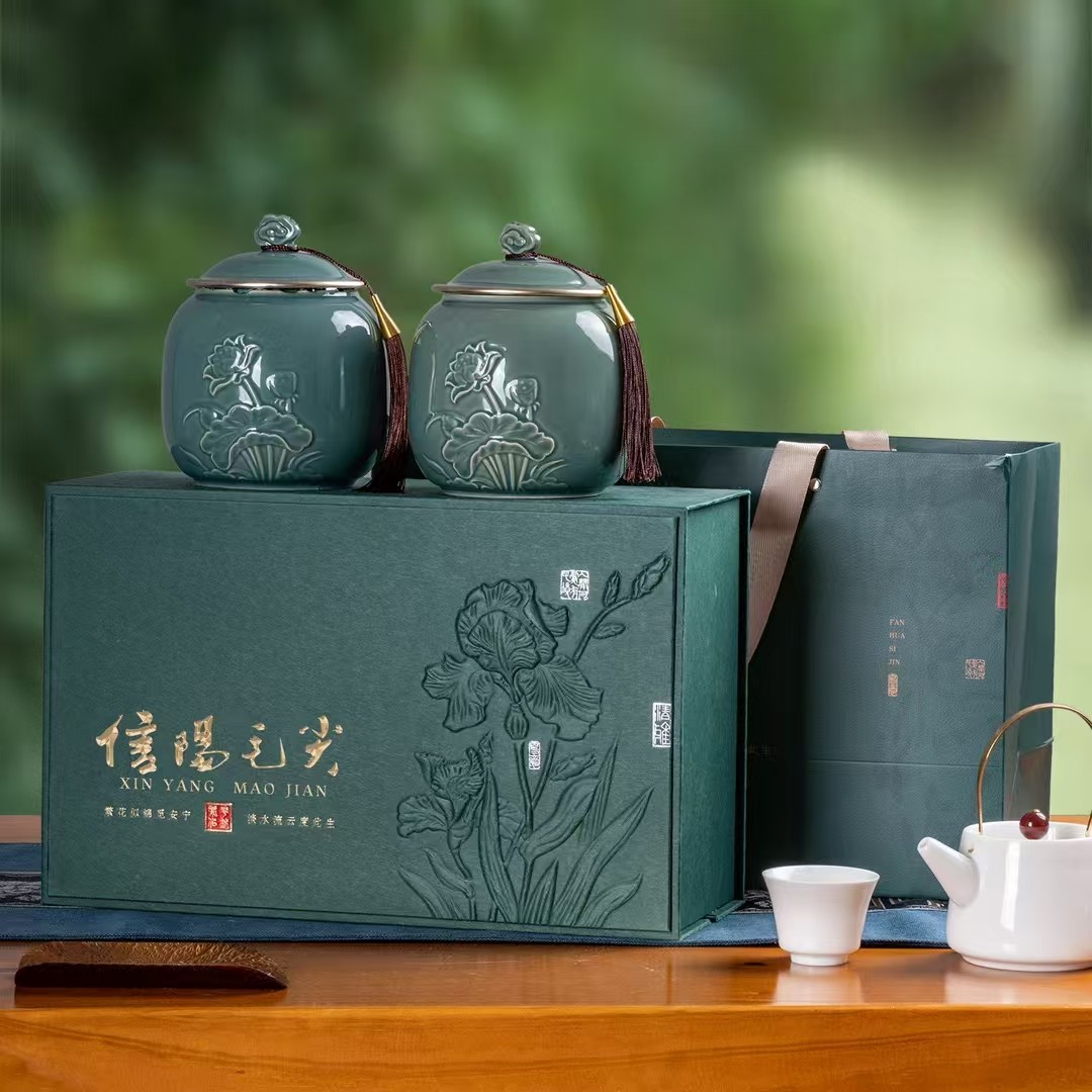 繁花似锦瓷罐【深绿•毛尖2大瓷】40元1套.整箱10套.整箱包邮