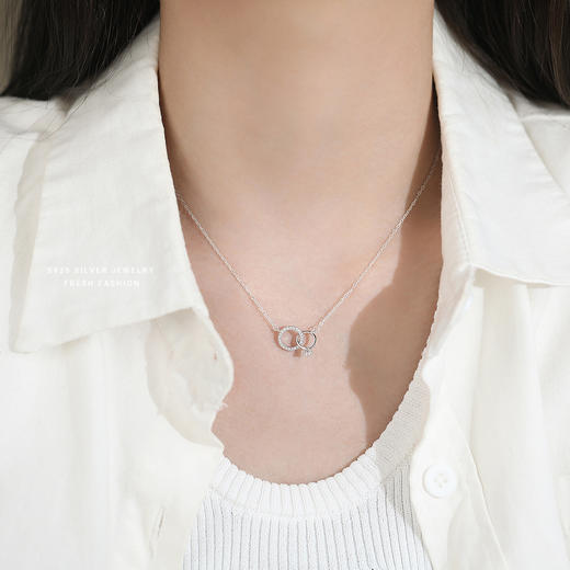 【双环相扣】S925纯银镶钻莫比乌斯环项链【YXS-A4221】 商品图2