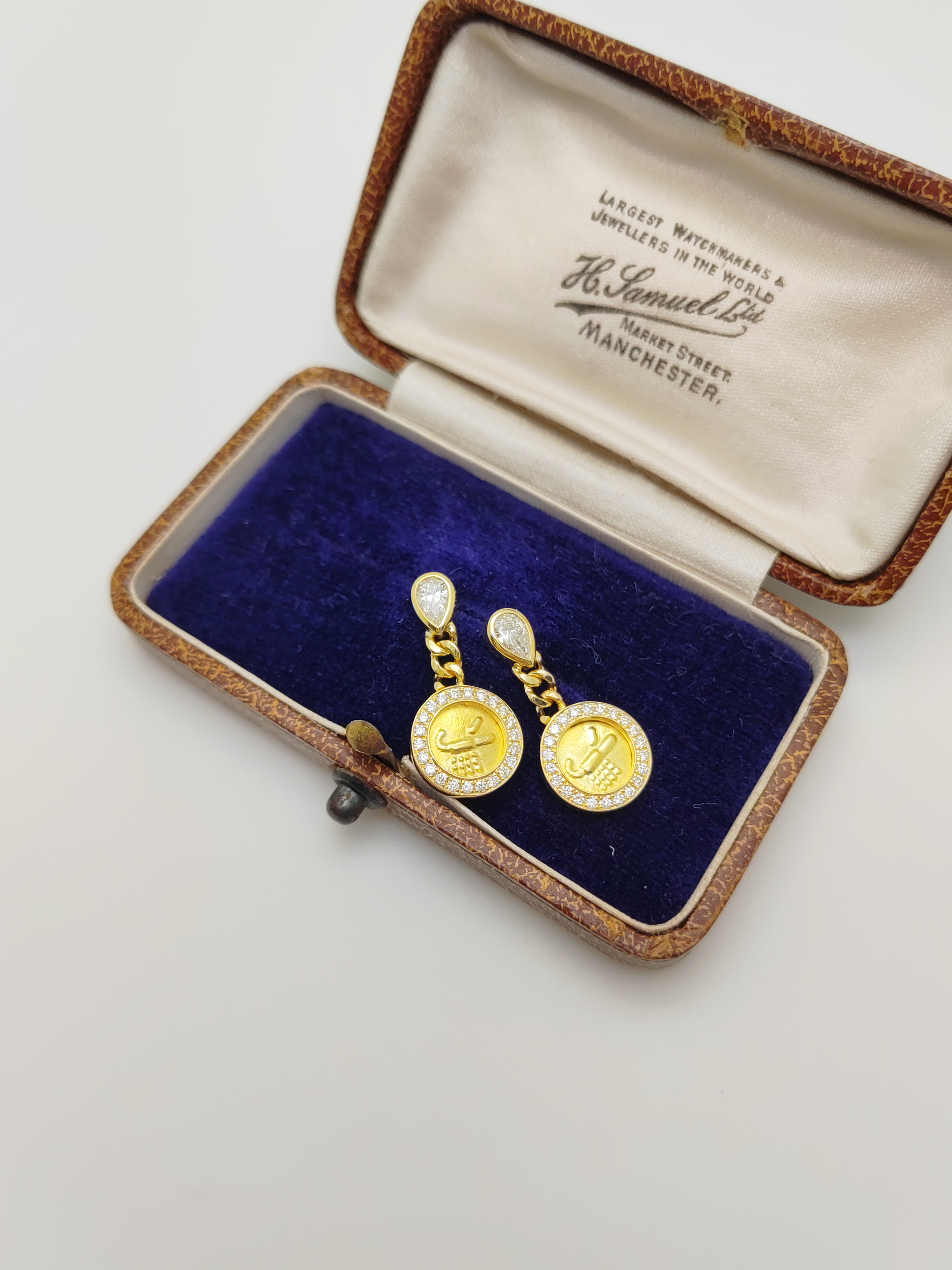 古董科沁金币黄金配钻石耳环