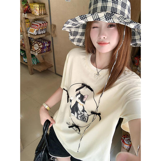 <曾小咸推荐>现货秒杀！卖完不补 ！微信打折价！猫咪印花小蝴蝶结短袖 日常109.99 立减50 秒杀59.99！抽绳牛仔短裤秒杀79.99！！ 商品图2