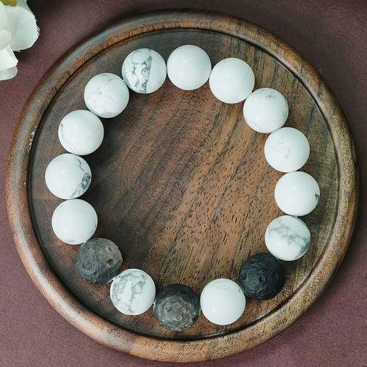 易祈吉祥五行补金系列白松石手链银曜石饰品送礼男女款手串礼物 商品图5