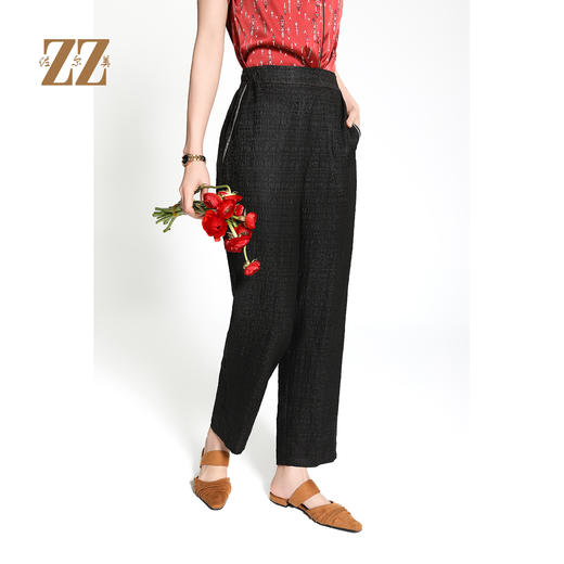 佐尔美春夏新款气质新中式国风优雅100%桑蚕丝莨绸长裤女M42KS11 商品图2