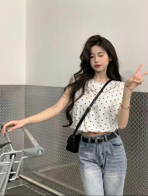 设计师品牌-5590设计感波点无袖坎肩T恤女韩系气质短款上衣-喜出 商品图0