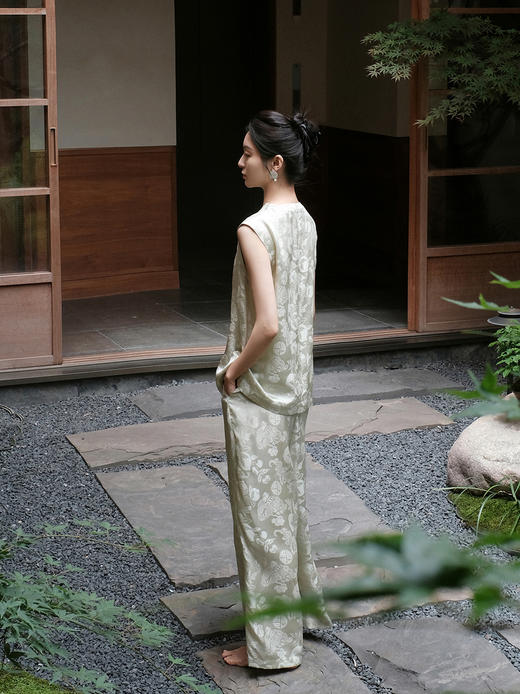 盛唐牡丹 |水绿八宝如意真丝女裤 商品图3