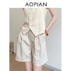 奥篇极简老钱风 亚麻羊毛杏色马甲短裤套装懒人俩件套 商品缩略图3