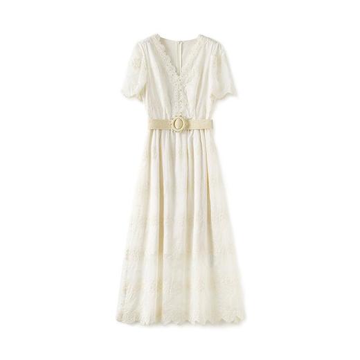 「高货wl」全新升级【铂金会员358/天猫479/差价121】(00505)洛诗琳法式设计感V领连衣裙2025夏季刺绣蕾丝收腰裙子女 商品图4