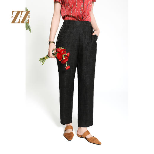 佐尔美春夏新款气质新中式国风优雅100%桑蚕丝莨绸长裤女M42KS11 商品图3