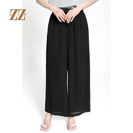 佐尔美春夏新款时尚百搭100%桑蚕丝阔腿裤长裤女M42KS54 商品图3