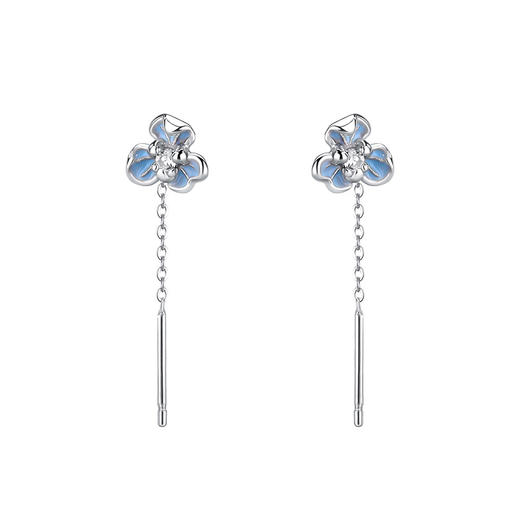 【鸢尾之夏】s999纯银滴胶蓝色鸢尾花朵流苏耳饰【YXS-E3975】 商品图4