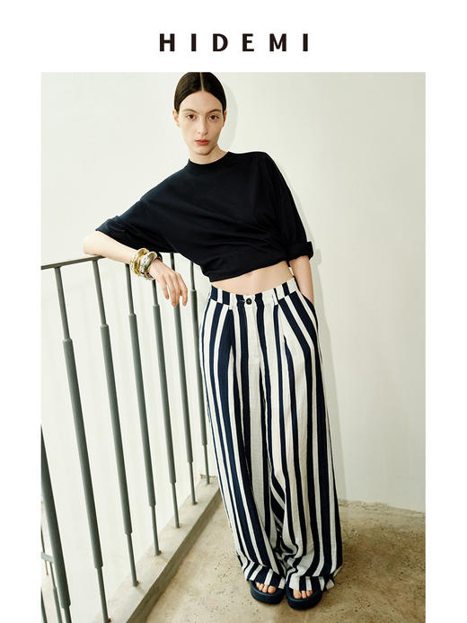 HIDEMI 度假系列慵懒蓝白条纹多重水洗条纹长款衬衫裙阔腿裤套装 商品图11