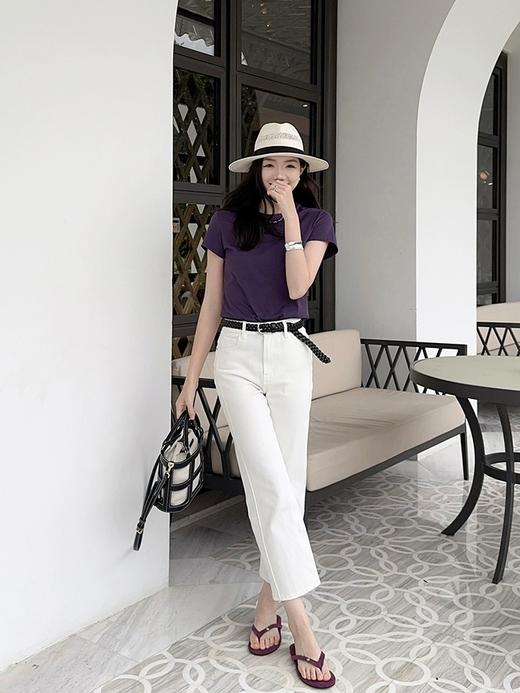 美洋同款新款夏日百搭马骝水洗牛仔裤丹宁360°弹力修身九分烟管裤 商品图0