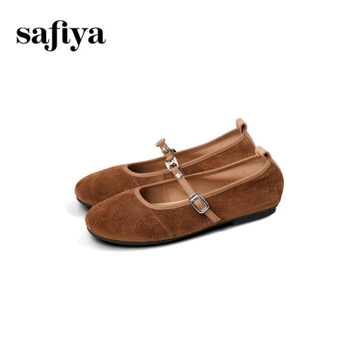预售7天|Safiya/索菲娅2025法式复古绒面牛皮气质浅口一字扣玛丽珍单鞋SFD3111414 商品图7