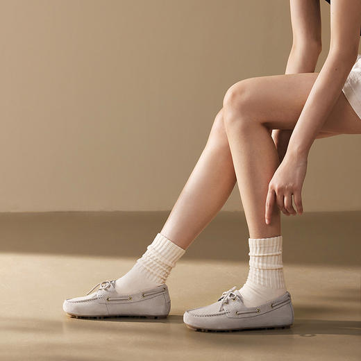 千百度羊皮平底乐福鞋女款休闲深口一脚蹬豆豆鞋单鞋A25181702 商品图1