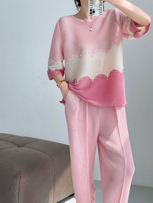 三宅褶皱珍珠显白南韩丝亚麻丝天丝混纺遮肉衫 商品图8