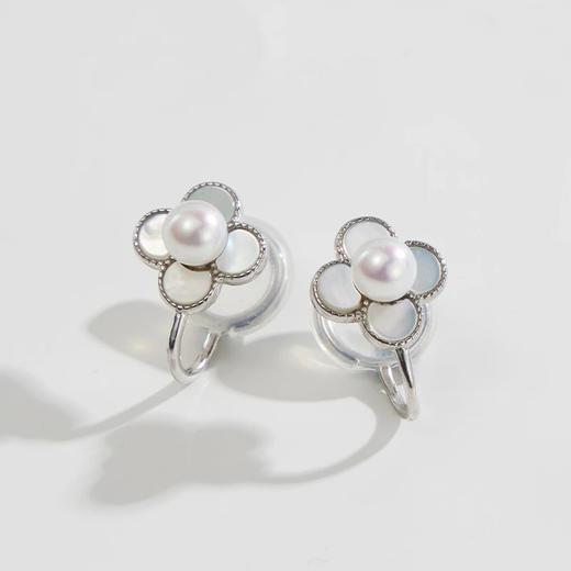 礼兰 S925银花朵淡水珍珠耳夹4.5-5mm 商品图2