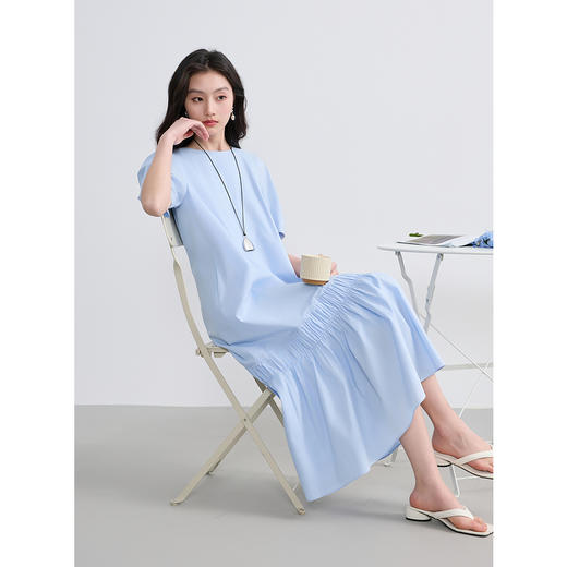 三彩2025夏季新款新疆长绒棉连衣裙圆领短袖宽松A字裙长裙S 商品图2