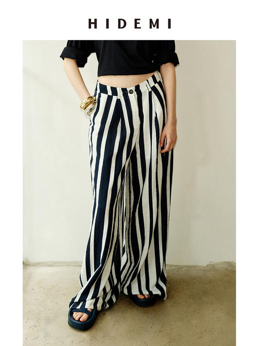 HIDEMI 度假系列慵懒蓝白条纹多重水洗条纹长款衬衫裙阔腿裤套装 商品图10