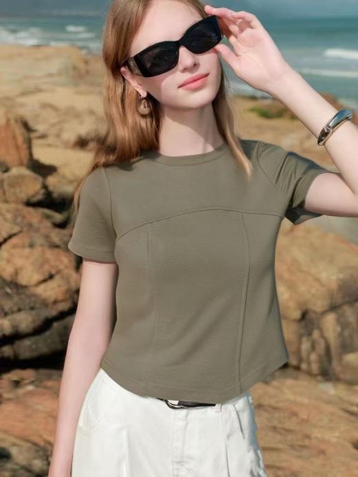 设计师品牌-超软31816糯米T短款显瘦高弹弧形下摆短袖-喜出 商品图4