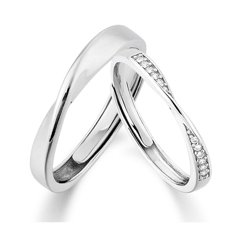 KADER卡蒂罗 莫比乌斯环情侣对戒 S925银镶宝石开口可调节情侣戒指一对 小众设计圣诞礼物送女生 礼盒装 情侣礼物一对