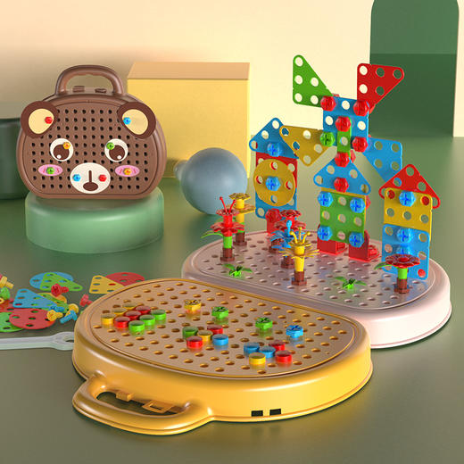 【Q萌益智❗️拼装工具箱357件套装】宝宝电动螺丝刀拧螺丝钉维修修理工具箱玩具六一儿童节礼物 商品图1