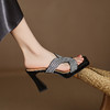 【预售5天】高跟9cm水钻拖鞋女外穿夏季性感时尚厚底方头粗跟凉拖鞋露趾凉鞋DSFG&1832 商品缩略图2