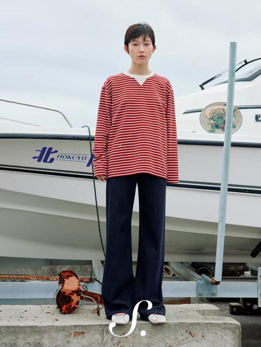 shyshystill/shy202411007/圆领撞色复古慵懒感宽松条纹长袖 商品图4
