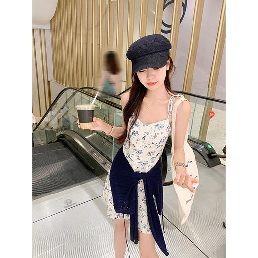 <曾小咸推荐>【现货】碎花吊带连衣裙针织开衫套装 商品图2