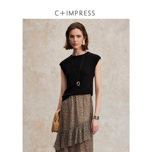 斜袖桑蚕丝莱赛尔简约百搭T恤T2502095 商品图1