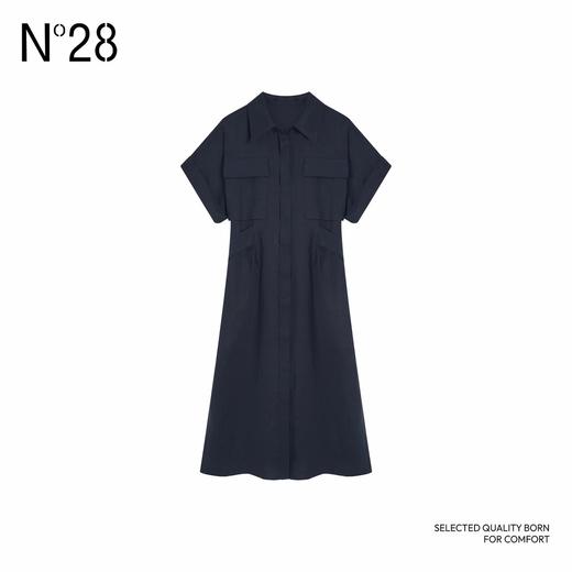 N°28 2025夏新款气质时尚女士休闲连衣裙翻领短袖中长裙遮肉显瘦裙子885252L599 商品图2