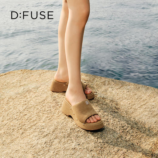 Dfuse迪芙斯2025夏季新款露趾拖鞋增高厚底坡跟凉拖一片式女鞋DFD2110024 商品图3