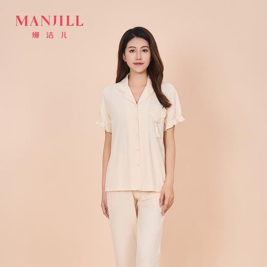 【商场同款】熳洁儿 新中式女士家居服棉莱卡开衫短袖长裤套装荷叶边袖口24203229 商品图0