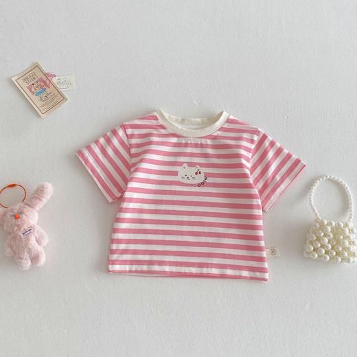 【可爱猫咪图案，清凉舒适面料】女童卡通T恤 夏季宝宝贴布猫咪打底衫 潮儿童韩版夏装-QQ 商品图5