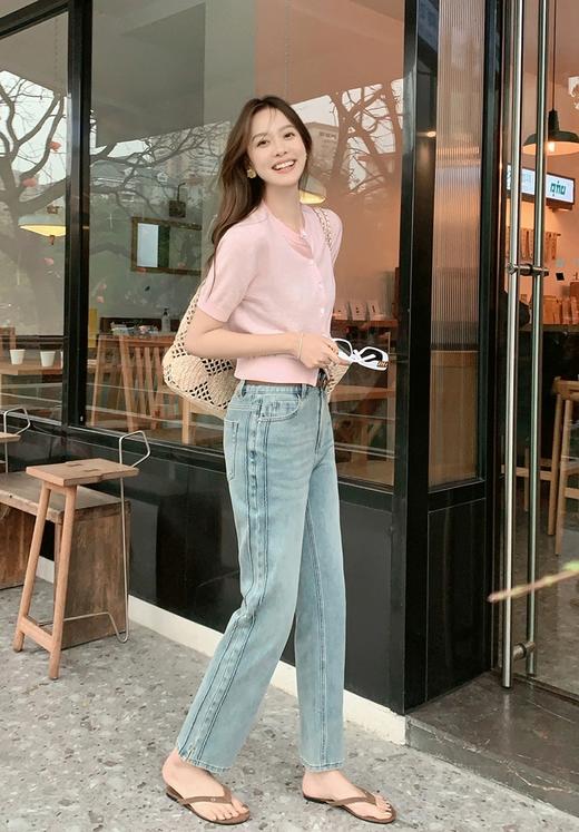 美洋同款新款夏日百搭马骝水洗牛仔裤丹宁360°弹力修身九分烟管裤 商品图7