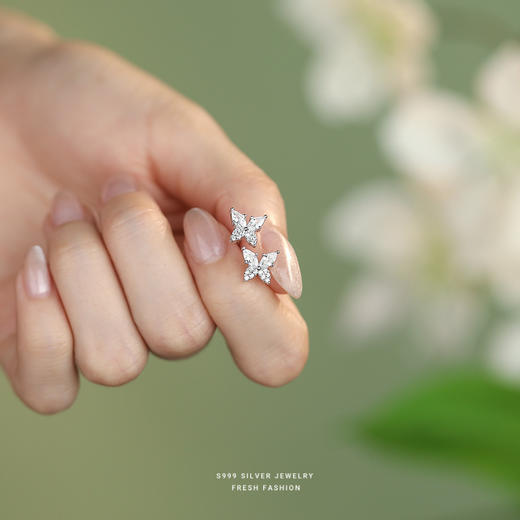 【蝴蝶半夏】S999纯银蝴蝶镶嵌锆石耳钉【YXS-E5455】 商品图1