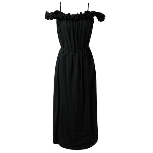 三彩2025夏季新款优雅小黑裙荷叶边连衣裙宽松A字裙长裙M 商品图4