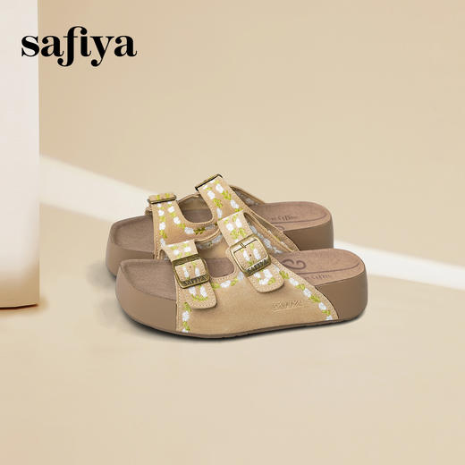 预售7天|Safiya/索菲娅2025小众方头花边刺绣外穿厚底休闲勃肯凉拖鞋SFD2110407 商品图3
