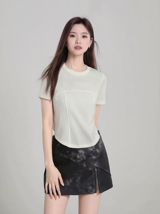 设计师品牌-超软31816糯米T短款显瘦高弹弧形下摆短袖-喜出 商品图3