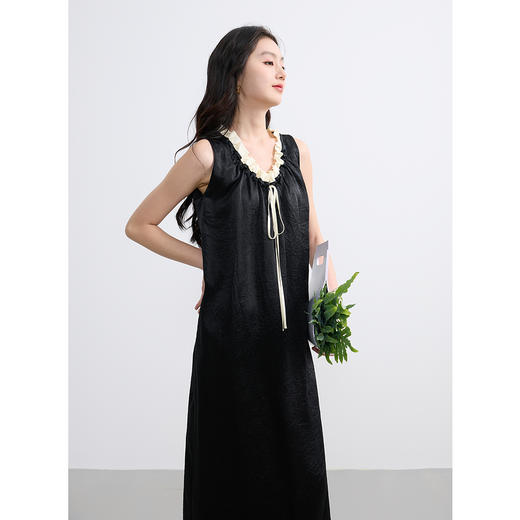 三彩2025夏季新款二醋酸褶皱系带背心裙宽松连衣裙无袖气质S 商品图3