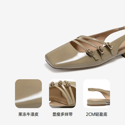【静音系列】千百度牛漆皮低跟时装凉鞋女后空凉鞋A25285108 商品图3