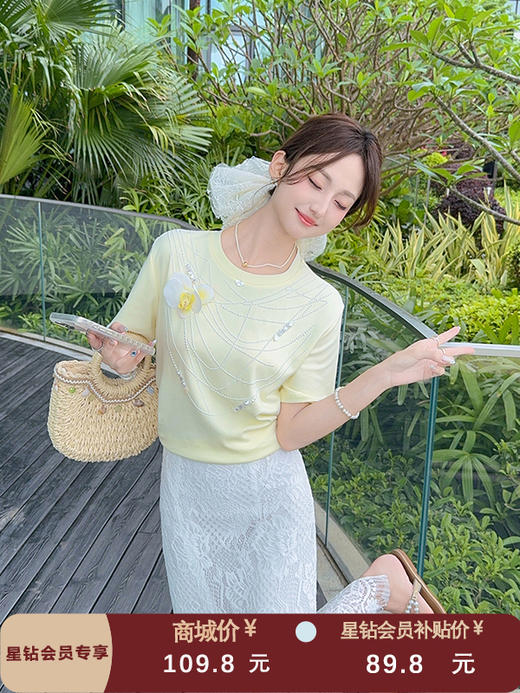 张心子【初夏生花】烫钻项链短袖T恤 U2504089 商品图0