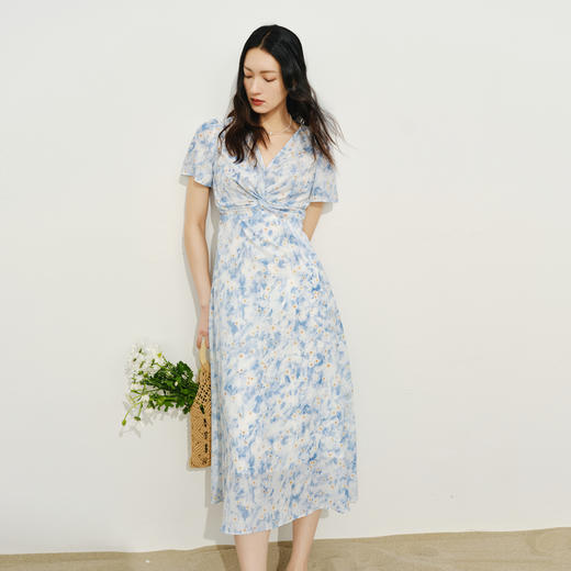 【商场同款】伊芙丽蓝色晕染印花优雅连衣裙1F4390682 商品图3