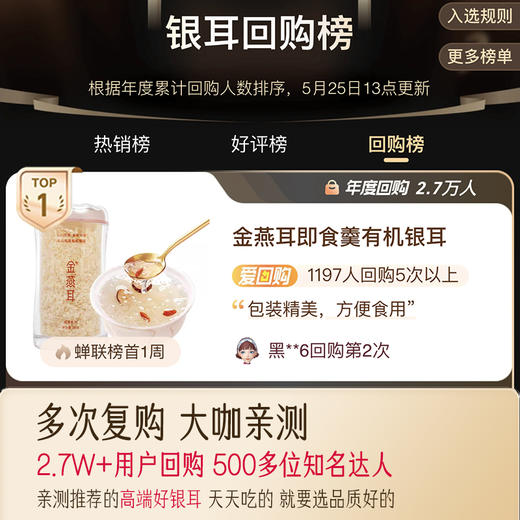 【自营】金燕耳高山生态有机银耳组合装赠礼盒送礼古田白木耳干货即食银耳羹礼品纯萃80g礼盒 H 商品图4