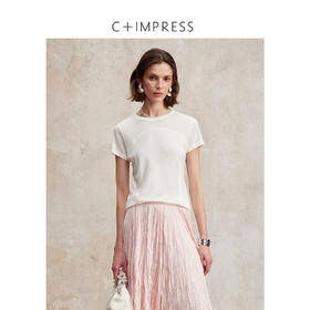 设计感圆弧拼接桑蚕丝莱赛尔短袖T恤T2502096