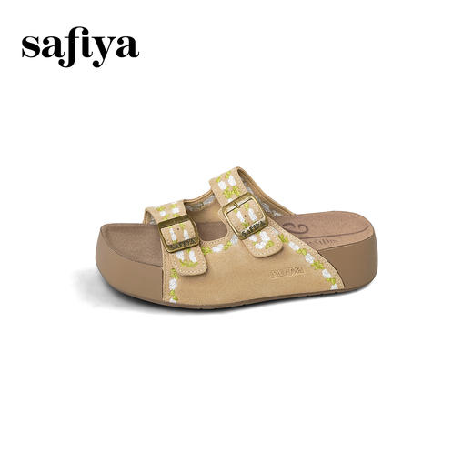 预售7天|Safiya/索菲娅2025小众方头花边刺绣外穿厚底休闲勃肯凉拖鞋SFD2110407 商品图5