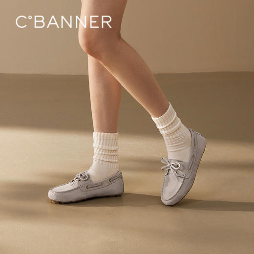 千百度羊皮平底乐福鞋女款休闲深口一脚蹬豆豆鞋单鞋A25181702 商品图0