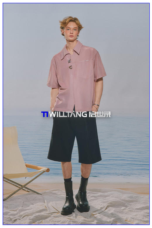 启世录TIWILLTANG“光钦予焕”垂感短袖衬衫男休闲短裤套装夏背心 商品图5